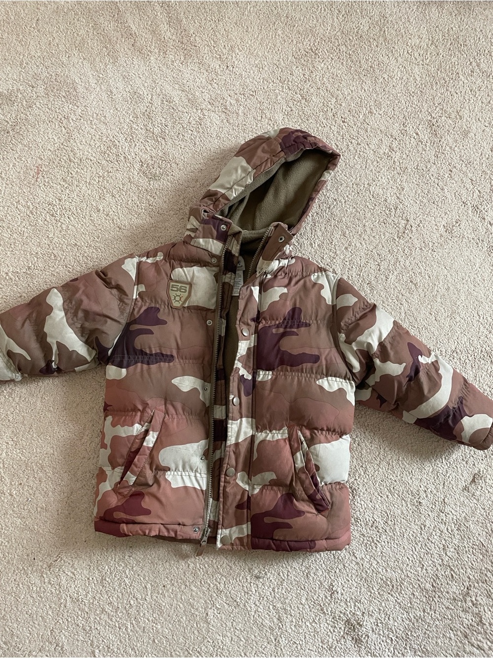 Athletic Works Brown & Cream Camo Hooded Puffer Jacket